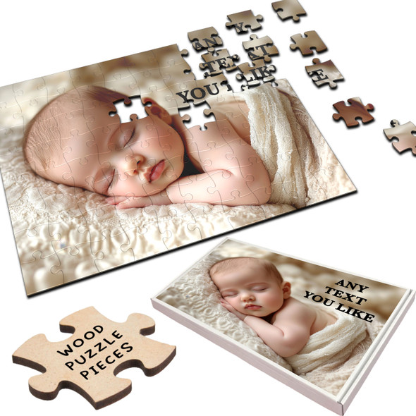 FREE WITH ORDERS OVER £30! - Any Photo Your Photo Custom Gift New Baby Personalised Wooden Jigsaw Puzzle