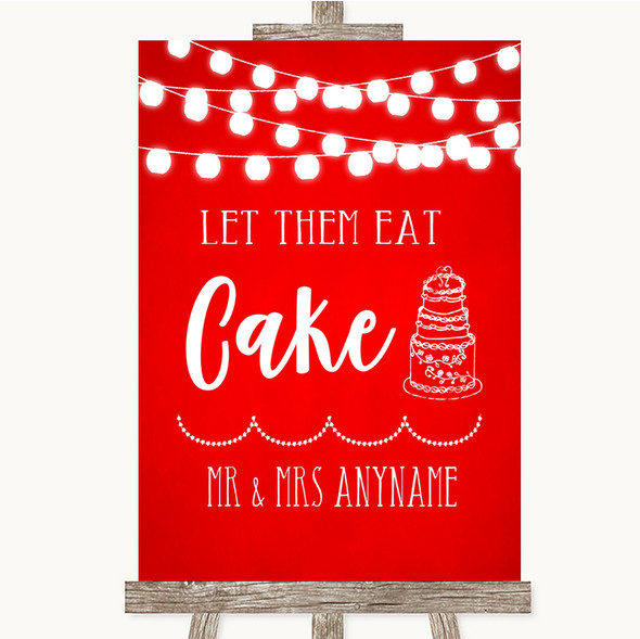 Red Watercolour Lights Let Them Eat Cake Personalised Wedding Sign