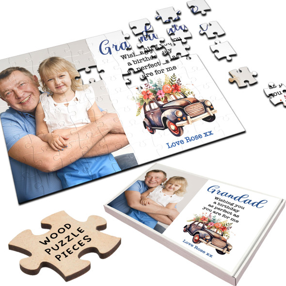 FREE WITH ORDERS OVER £30! - Birthday Gift Vintage Floral Car Photo Custom Personalised Wooden Jigsaw Puzzle