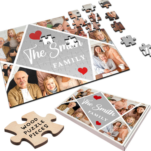 FREE WITH ORDERS OVER £30! - Family Collage Photo Gift Personalised Custom Family Photo Wooden Jigsaw Puzzle