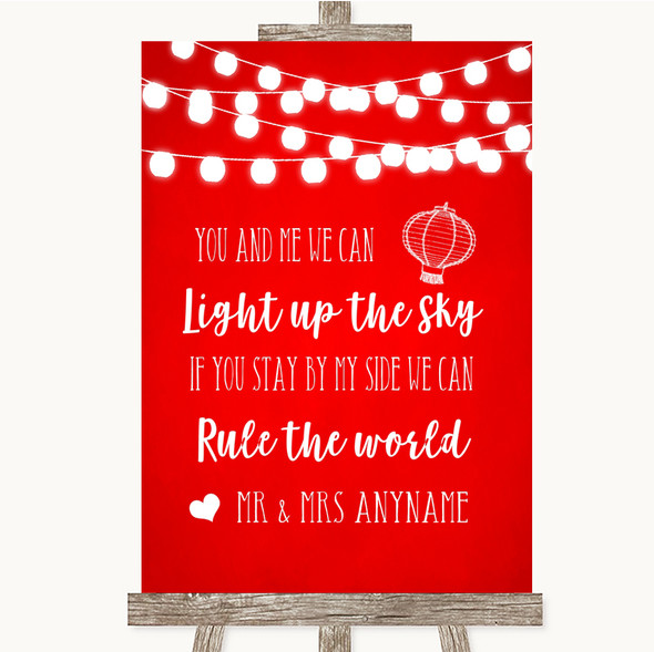 Red Watercolour Lights Light Up The Sky Rule The World Personalised Wedding Sign