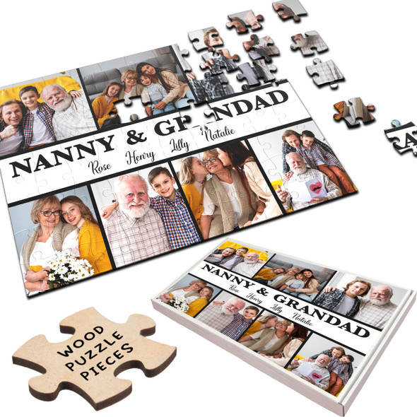 FREE WITH ORDERS OVER £30! - Photo Collage Gift Grandparents Nanny Grandad Personalised Wooden Jigsaw Puzzle