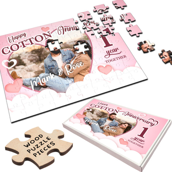 FREE WITH ORDERS OVER £30! - Cotton Wedding 1st Anniversary Gift Photo Heart Personalised Wood Jigsaw Puzzle FREE WITH ORDERS OVER £30! - Cotton Wedding 1st Anniversary Gift Photo Heart Personalised Wood Jigsaw Puzzle