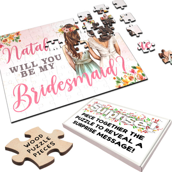 FREE WITH ORDERS OVER £30! - Floral Will You Be My Bridesmaid Gift Custom Personalised Wooden Jigsaw Puzzle