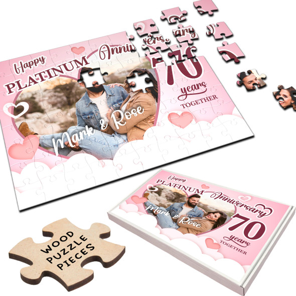 FREE WITH ORDERS OVER £30! - Platinum Wedding 70th Anniversary Gift Photo Heart Custom Wood Jigsaw Puzzle