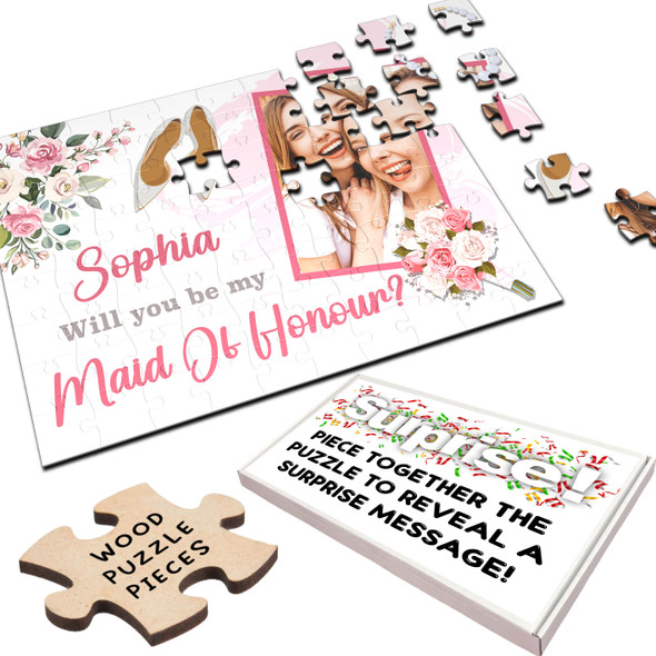 FREE WITH ORDERS OVER £30! - Floral Will You Be My Maid Of Honour Gift Photo Personalised Wood Jigsaw Puzzle