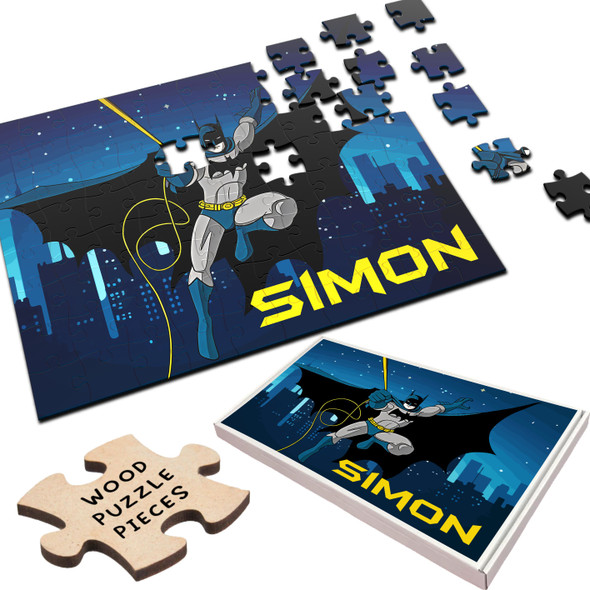 FREE WITH ORDERS OVER £30! - Batman Superhero Gift For Boys Kids Children Personalised Wooden Jigsaw Puzzle