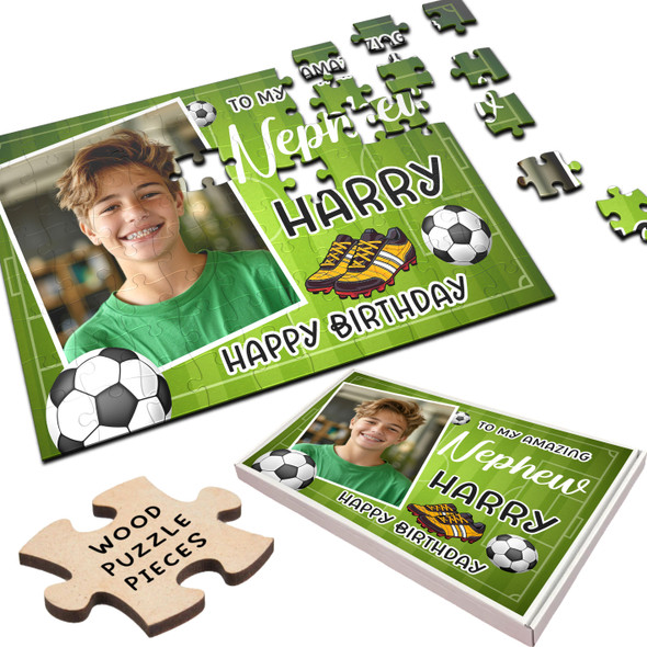 FREE WITH ORDERS OVER £30! - Birthday Gift For Nephew Photo Football Custom Personalised Wooden Jigsaw Puzzle