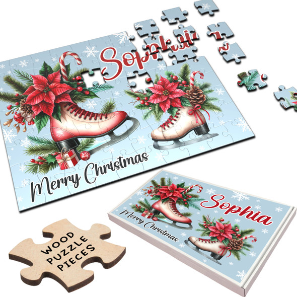 FREE WITH ORDERS OVER £30! - Christmas Gift For Her Floral Ice Skate Custom Personalised Wooden Jigsaw Puzzle