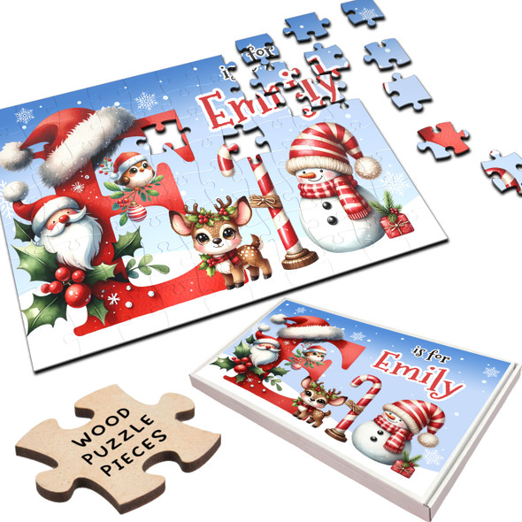 FREE WITH ORDERS OVER £30! - Christmas Gift Kids Santa Alphabet Letter E Personalised Wood Jigsaw Puzzle