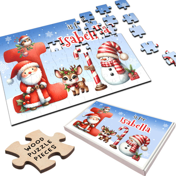 FREE WITH ORDERS OVER £30! - Christmas Gift Kids Santa Alphabet Letter I Personalised Wood Jigsaw Puzzle