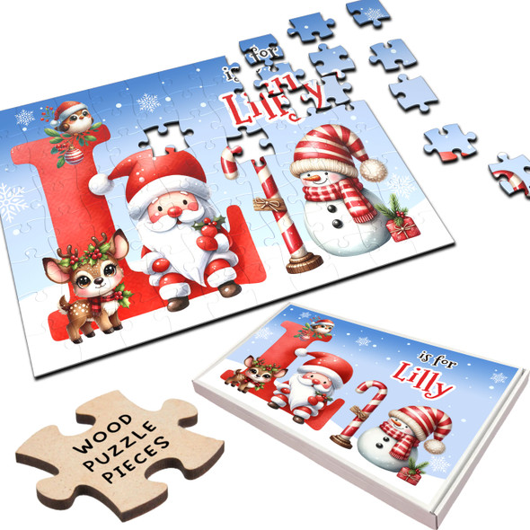 FREE WITH ORDERS OVER £30! - Christmas Gift Kids Santa Alphabet Letter L Personalised Wood Jigsaw Puzzle