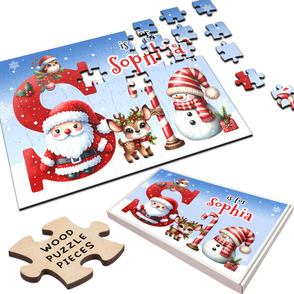 FREE WITH ORDERS OVER £30! - Christmas Gift Kids Santa Alphabet Letter S Personalised Wood Jigsaw Puzzle