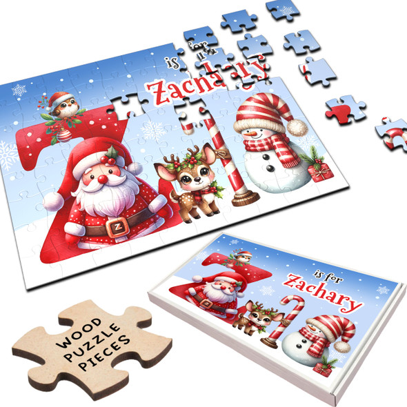 FREE WITH ORDERS OVER £30! - Christmas Gift Kids Santa Alphabet Letter Z Personalised Wood Jigsaw Puzzle