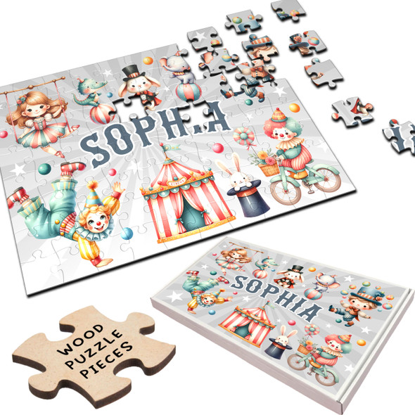 FREE WITH ORDERS OVER £30! - Circus Characters Gift For Kids Children Personalised Wooden Jigsaw Puzzle