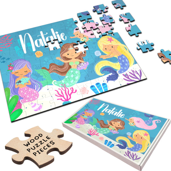 FREE WITH ORDERS OVER £30! - Colourful Mermaids Girls Children's Kids Gift Personalised Wooden Jigsaw Puzzle FREE WITH ORDERS OVER £30! - Colourful Mermaids Girls Children's Kids Gift Personalised Wooden Jigsaw Puzzle