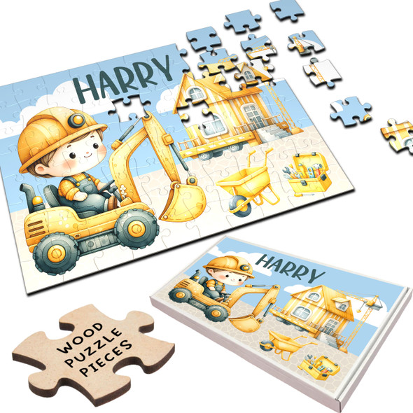 FREE WITH ORDERS OVER £30! - Construction Digger Kids Child's Gift For Boys Personalised Wooden Jigsaw Puzzle FREE WITH ORDERS OVER £30! - Construction Digger Kids Child's Gift For Boys Personalised Wooden Jigsaw Puzzle