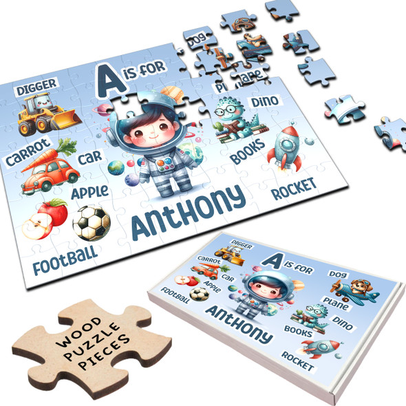 FREE WITH ORDERS OVER £30! - Cute Boys Spaceman Gift Any Alphabet Letter Personalised Wooden Jigsaw Puzzle FREE WITH ORDERS OVER £30! - Cute Boys Spaceman Gift Any Alphabet Letter Personalised Wooden Jigsaw Puzzle