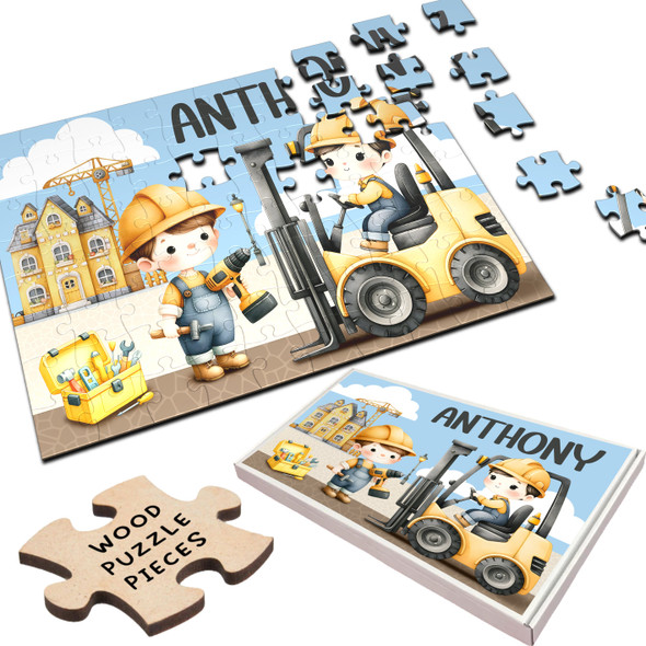 FREE WITH ORDERS OVER £30! - Cute Construction Kids Gift Boys Gift Kids Children Custom Wood Jigsaw Puzzle FREE WITH ORDERS OVER £30! - Cute Construction Kids Gift Boys Gift Kids Children Custom Wood Jigsaw Puzzle