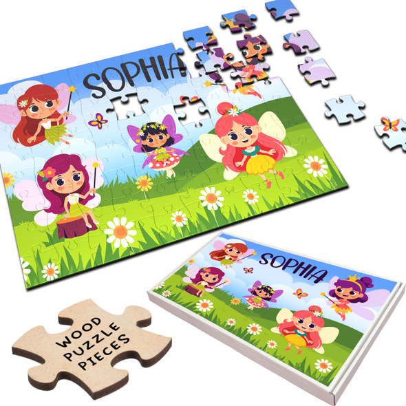 FREE WITH ORDERS OVER £30! - Cute Fairies Meadow Cute Gift For Girls Custom Personalised Wooden Jigsaw Puzzle FREE WITH ORDERS OVER £30! - Cute Fairies Meadow Cute Gift For Girls Custom Personalised Wooden Jigsaw Puzzle