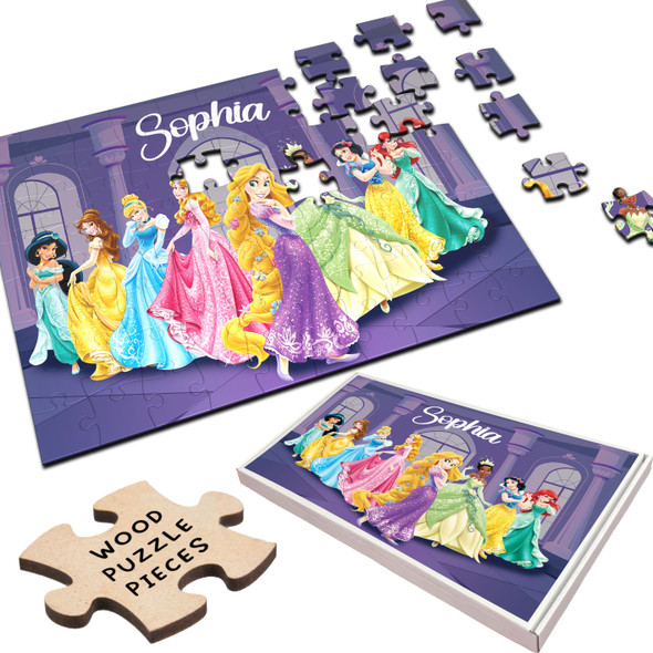 FREE WITH ORDERS OVER £30! - Disney Princess Cartoon Gift For Kids Children Personalised Wooden Jigsaw Puzzle