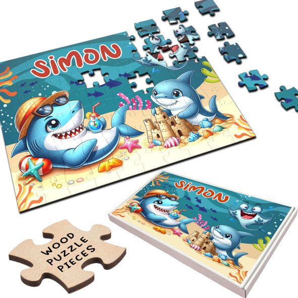 FREE WITH ORDERS OVER £30! - Funny Sharks Sealife Gift For Kids Children Personalised Wooden Jigsaw Puzzle FREE WITH ORDERS OVER £30! - Funny Sharks Sealife Gift For Kids Children Personalised Wooden Jigsaw Puzzle