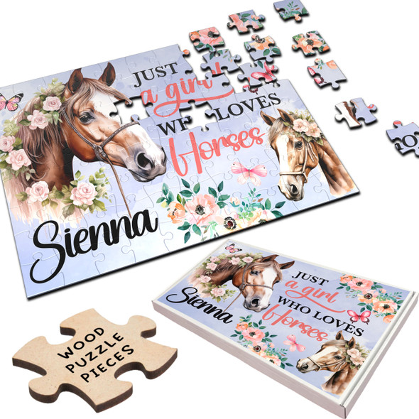 FREE WITH ORDERS OVER £30! - Just A Girl Who Loves Horses Horse Lover Gift Girls Custom Wood Jigsaw Puzzle FREE WITH ORDERS OVER £30! - Just A Girl Who Loves Horses Horse Lover Gift Girls Custom Wood Jigsaw Puzzle