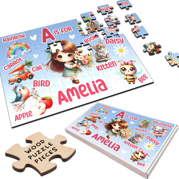 FREE WITH ORDERS OVER £30! - Kids Any Alphabet Initial Gift For Girls Personalised Wooden Jigsaw Puzzle