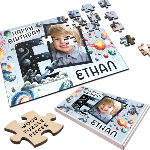 FREE WITH ORDERS OVER £30! - Kids Birthday Gift Boy Space Letter E Photo Personalised Wooden Jigsaw Puzzle FREE WITH ORDERS OVER £30! - Kids Birthday Gift Boy Space Letter E Photo Personalised Wooden Jigsaw Puzzle