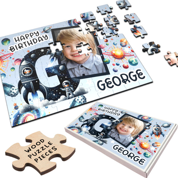 FREE WITH ORDERS OVER £30! - Kids Birthday Gift Boy Space Letter G Photo Personalised Wooden Jigsaw Puzzle FREE WITH ORDERS OVER £30! - Kids Birthday Gift Boy Space Letter G Photo Personalised Wooden Jigsaw Puzzle