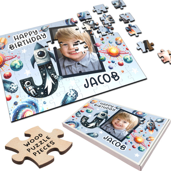 FREE WITH ORDERS OVER £30! - Kids Birthday Gift Boy Space Letter J Photo Personalised Wooden Jigsaw Puzzle FREE WITH ORDERS OVER £30! - Kids Birthday Gift Boy Space Letter J Photo Personalised Wooden Jigsaw Puzzle