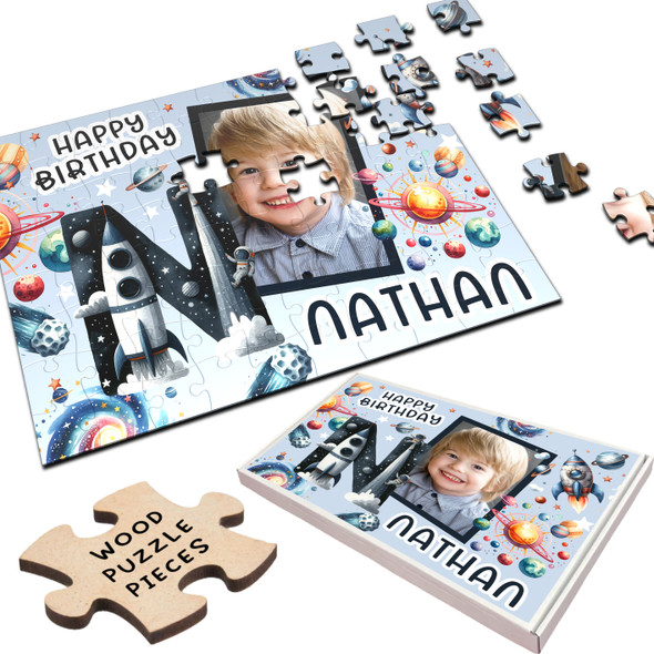 FREE WITH ORDERS OVER £30! - Kids Birthday Gift Boy Space Letter N Photo Personalised Wooden Jigsaw Puzzle FREE WITH ORDERS OVER £30! - Kids Birthday Gift Boy Space Letter N Photo Personalised Wooden Jigsaw Puzzle