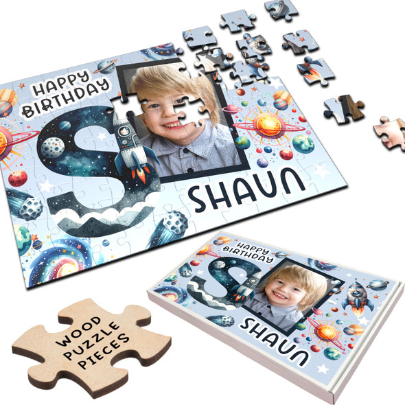 FREE WITH ORDERS OVER £30! - Kids Birthday Gift Boy Space Letter S Photo Personalised Wooden Jigsaw Puzzle FREE WITH ORDERS OVER £30! - Kids Birthday Gift Boy Space Letter S Photo Personalised Wooden Jigsaw Puzzle