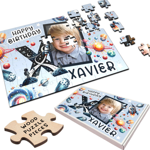 FREE WITH ORDERS OVER £30! - Kids Birthday Gift Boy Space Letter X Photo Personalised Wooden Jigsaw Puzzle FREE WITH ORDERS OVER £30! - Kids Birthday Gift Boy Space Letter X Photo Personalised Wooden Jigsaw Puzzle
