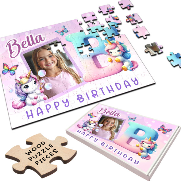FREE WITH ORDERS OVER £30! - Kids Birthday Gift Girl Unicorn Letter B Photo Personalised Wooden Jigsaw Puzzle FREE WITH ORDERS OVER £30! - Kids Birthday Gift Girl Unicorn Letter B Photo Personalised Wooden Jigsaw Puzzle