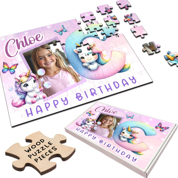 FREE WITH ORDERS OVER £30! - Kids Birthday Gift Girl Unicorn Letter C Photo Personalised Wooden Jigsaw Puzzle FREE WITH ORDERS OVER £30! - Kids Birthday Gift Girl Unicorn Letter C Photo Personalised Wooden Jigsaw Puzzle