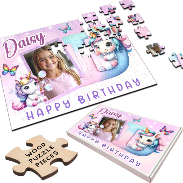 FREE WITH ORDERS OVER £30! - Kids Birthday Gift Girl Unicorn Letter D Photo Personalised Wooden Jigsaw Puzzle FREE WITH ORDERS OVER £30! - Kids Birthday Gift Girl Unicorn Letter D Photo Personalised Wooden Jigsaw Puzzle