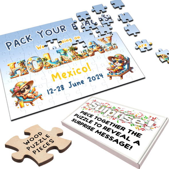 FREE WITH ORDERS OVER £30! - Any Destination Surprise Holiday Announcement Gift Custom Wood Jigsaw Puzzle