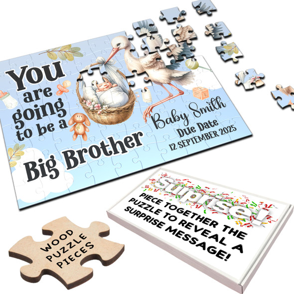 FREE WITH ORDERS OVER £30! - For Big Brother Baby Pregnancy Announcement Gift Stork Custom Wood Jigsaw Puzzle