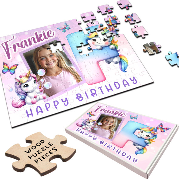 FREE WITH ORDERS OVER £30! - Kids Birthday Gift Girl Unicorn Letter F Photo Personalised Wooden Jigsaw Puzzle FREE WITH ORDERS OVER £30! - Kids Birthday Gift Girl Unicorn Letter F Photo Personalised Wooden Jigsaw Puzzle