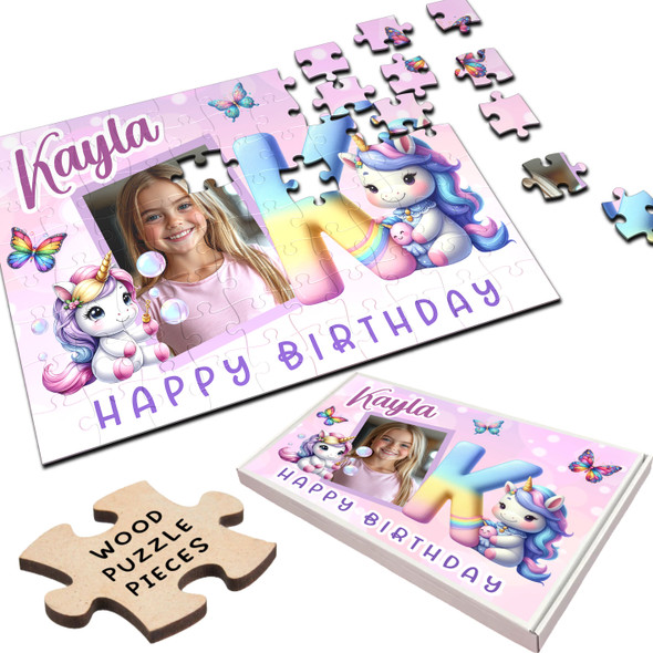 FREE WITH ORDERS OVER £30! - Kids Birthday Gift Girl Unicorn Letter K Photo Personalised Wooden Jigsaw Puzzle FREE WITH ORDERS OVER £30! - Kids Birthday Gift Girl Unicorn Letter K Photo Personalised Wooden Jigsaw Puzzle