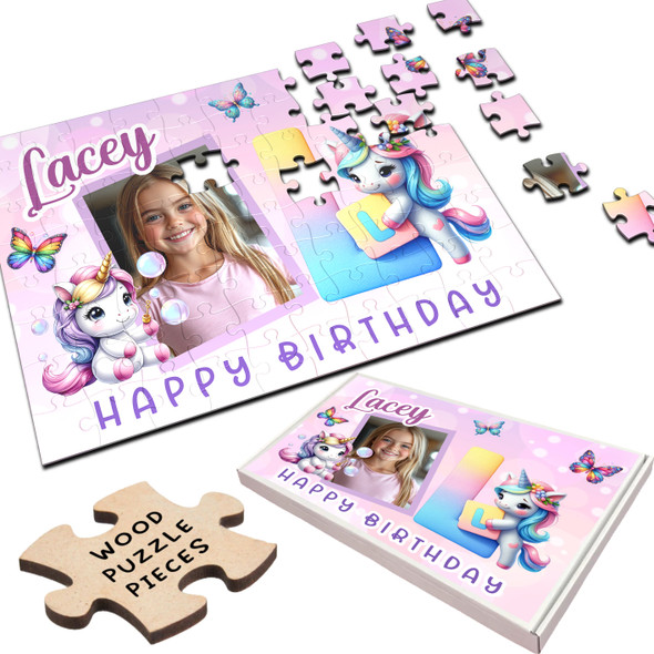 FREE WITH ORDERS OVER £30! - Kids Birthday Gift Girl Unicorn Letter L Photo Personalised Wooden Jigsaw Puzzle FREE WITH ORDERS OVER £30! - Kids Birthday Gift Girl Unicorn Letter L Photo Personalised Wooden Jigsaw Puzzle