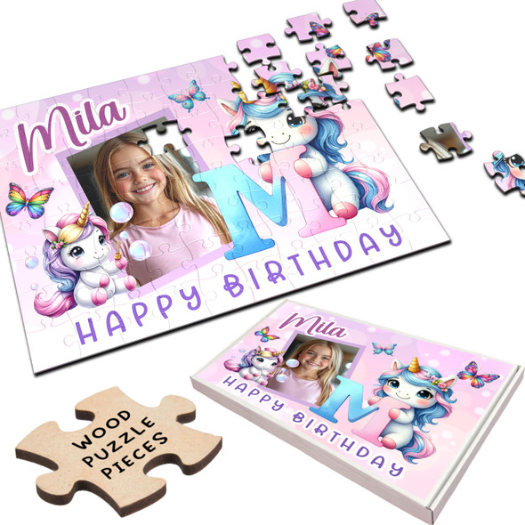 FREE WITH ORDERS OVER £30! - Kids Birthday Gift Girl Unicorn Letter M Photo Personalised Wooden Jigsaw Puzzle FREE WITH ORDERS OVER £30! - Kids Birthday Gift Girl Unicorn Letter M Photo Personalised Wooden Jigsaw Puzzle