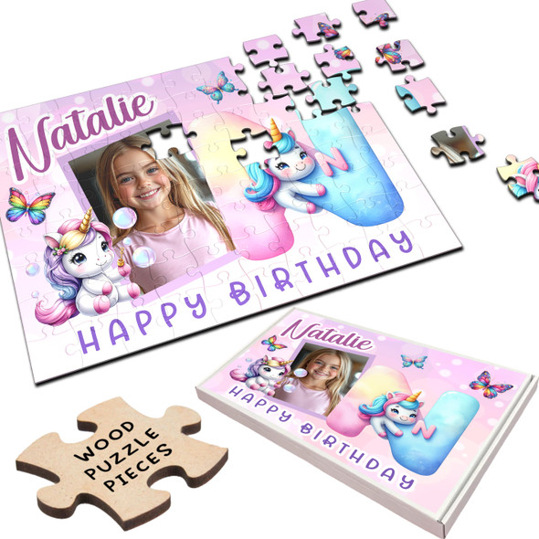 FREE WITH ORDERS OVER £30! - Kids Birthday Gift Girl Unicorn Letter N Photo Personalised Wooden Jigsaw Puzzle FREE WITH ORDERS OVER £30! - Kids Birthday Gift Girl Unicorn Letter N Photo Personalised Wooden Jigsaw Puzzle