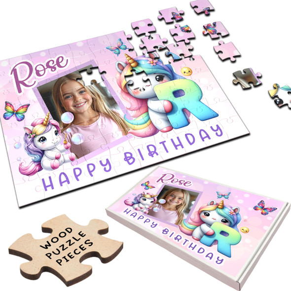 FREE WITH ORDERS OVER £30! - Kids Birthday Gift Girl Unicorn Letter R Photo Personalised Wooden Jigsaw Puzzle FREE WITH ORDERS OVER £30! - Kids Birthday Gift Girl Unicorn Letter R Photo Personalised Wooden Jigsaw Puzzle