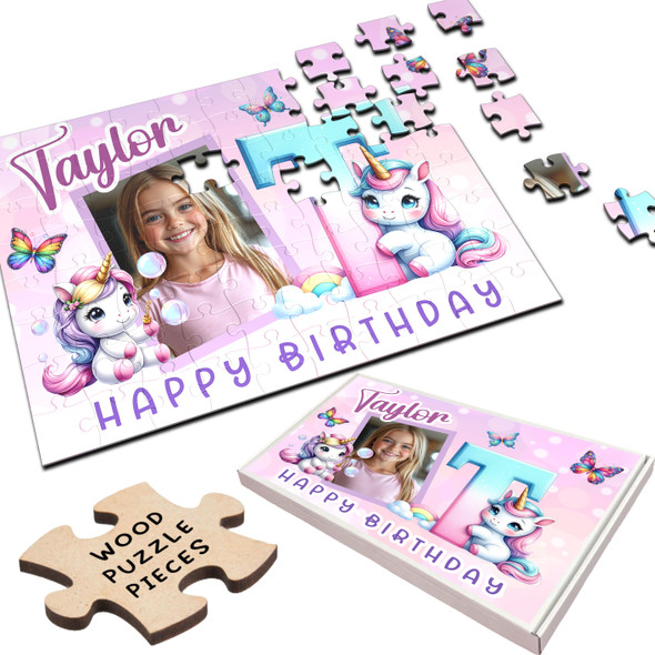 FREE WITH ORDERS OVER £30! - Kids Birthday Gift Girl Unicorn Letter T Photo Personalised Wooden Jigsaw Puzzle FREE WITH ORDERS OVER £30! - Kids Birthday Gift Girl Unicorn Letter T Photo Personalised Wooden Jigsaw Puzzle