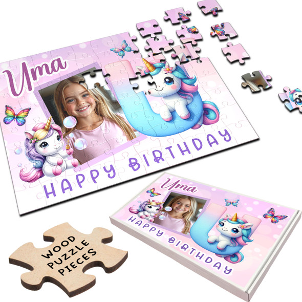 FREE WITH ORDERS OVER £30! - Kids Birthday Gift Girl Unicorn Letter U Photo Personalised Wooden Jigsaw Puzzle FREE WITH ORDERS OVER £30! - Kids Birthday Gift Girl Unicorn Letter U Photo Personalised Wooden Jigsaw Puzzle