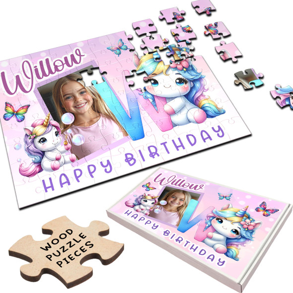 FREE WITH ORDERS OVER £30! - Kids Birthday Gift Girl Unicorn Letter W Photo Personalised Wooden Jigsaw Puzzle FREE WITH ORDERS OVER £30! - Kids Birthday Gift Girl Unicorn Letter W Photo Personalised Wooden Jigsaw Puzzle