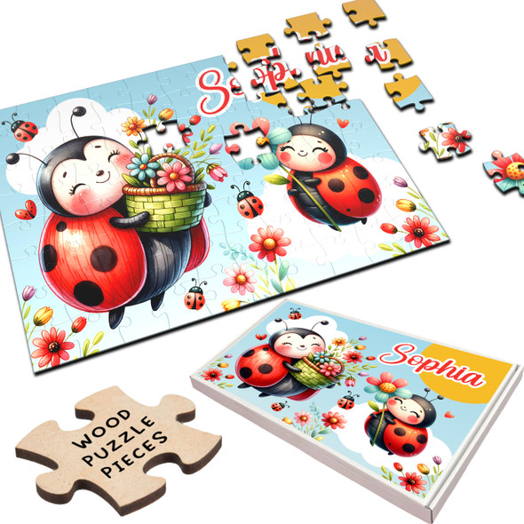 FREE WITH ORDERS OVER £30! - Ladybugs Ladybird Kids Children Gift For Girls Personalised Wooden Jigsaw Puzzle FREE WITH ORDERS OVER £30! - Ladybugs Ladybird Kids Children Gift For Girls Personalised Wooden Jigsaw Puzzle