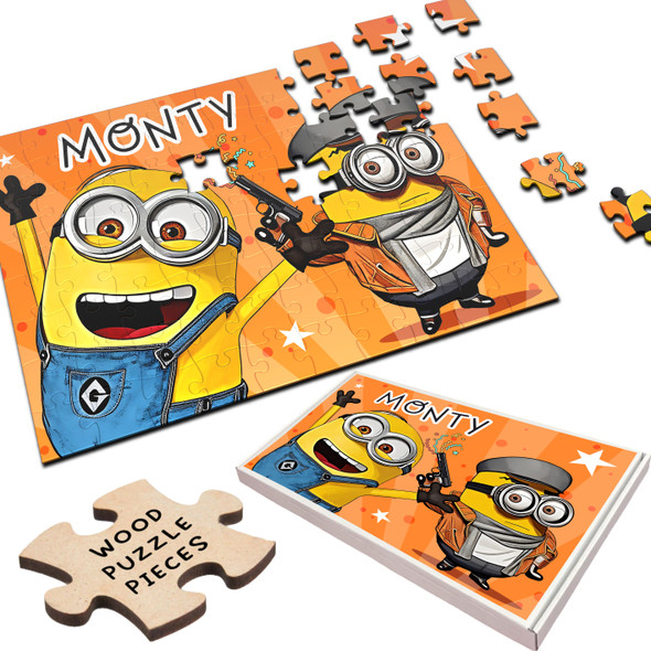 FREE WITH ORDERS OVER £30! - Minions Film Kids Children's Gift Custom Personalised Wooden Jigsaw Puzzle